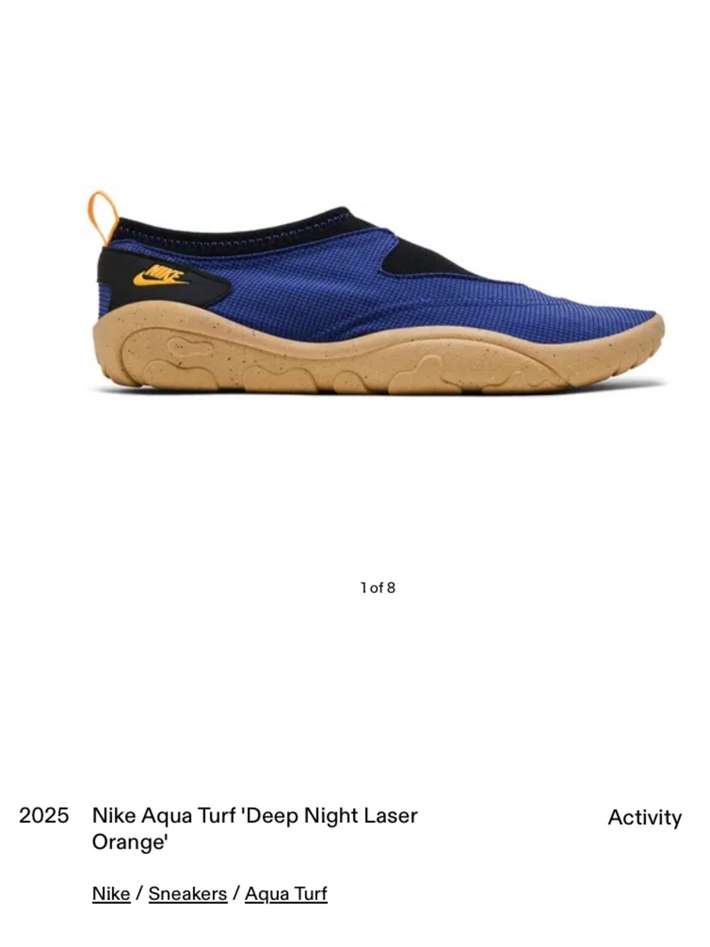 NWT Nike Aqua Turf Slip-On Swim Shoe - Deep Night Blue/Gold Accent/Tan Sole
